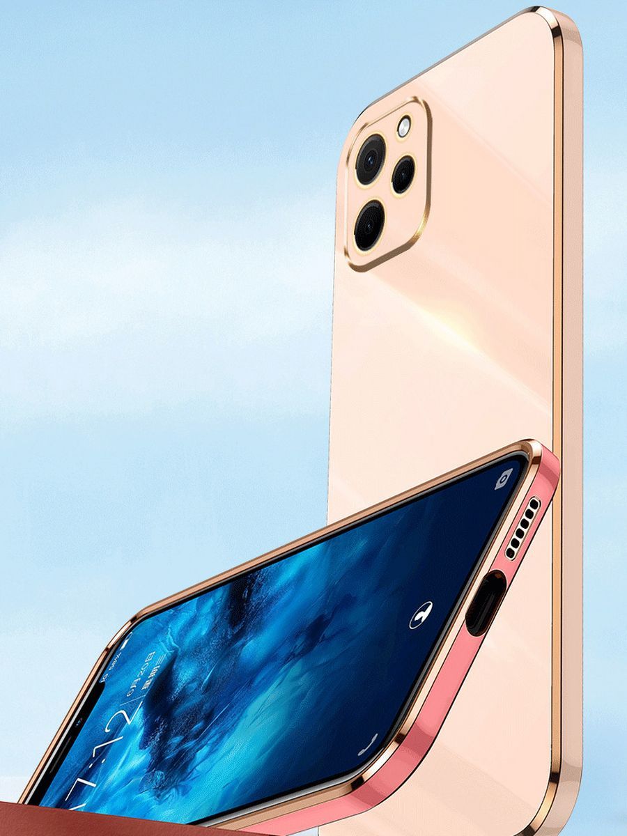 6D Силиконовый чехол бампер с защитой камеры на Huawei Nova Y61 Розовый