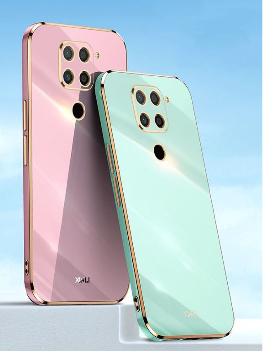 6D Силиконовый чехол бампер с защитой камеры на Xiaomi Redmi Note 9 Розовое Золото