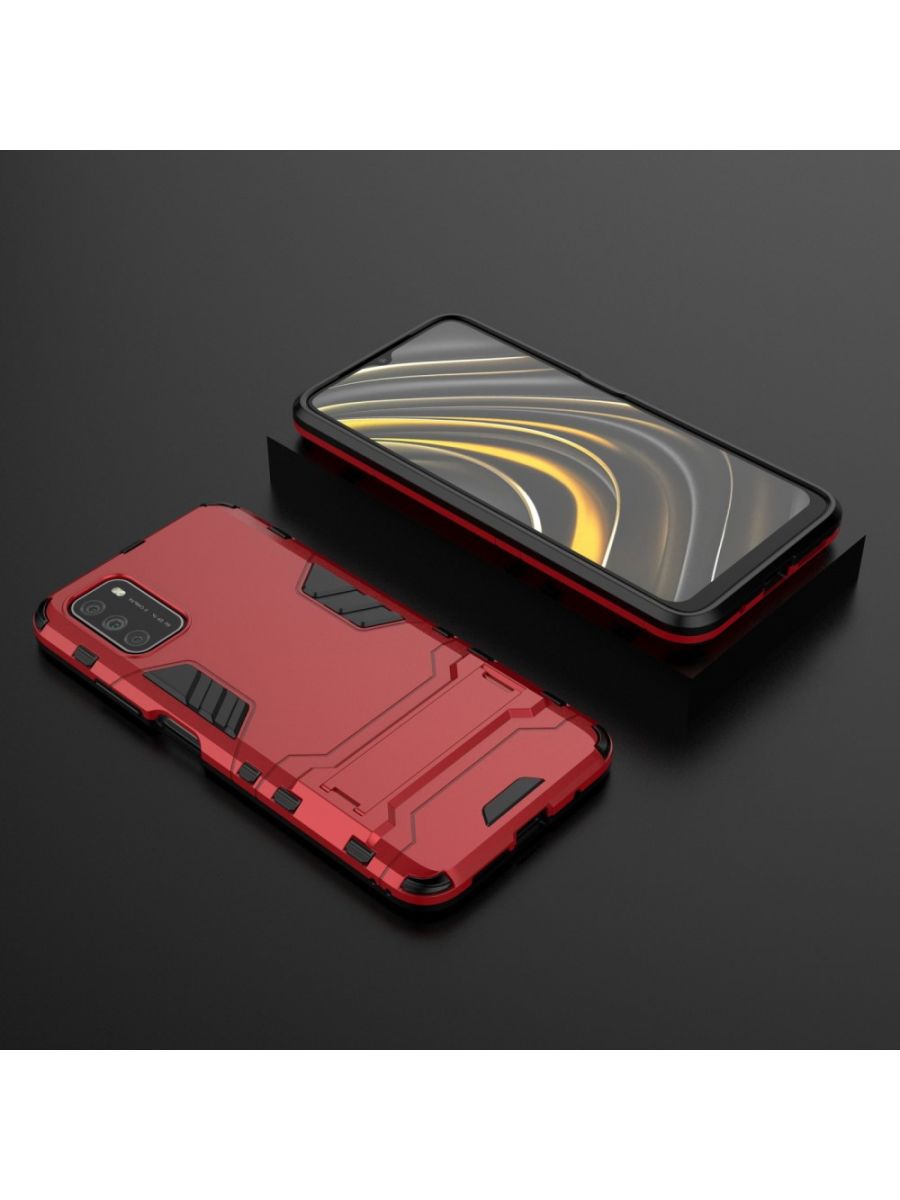 Brodef IRON Противоударный с подставкой чехол для Xiaomi Poco M3 Красный