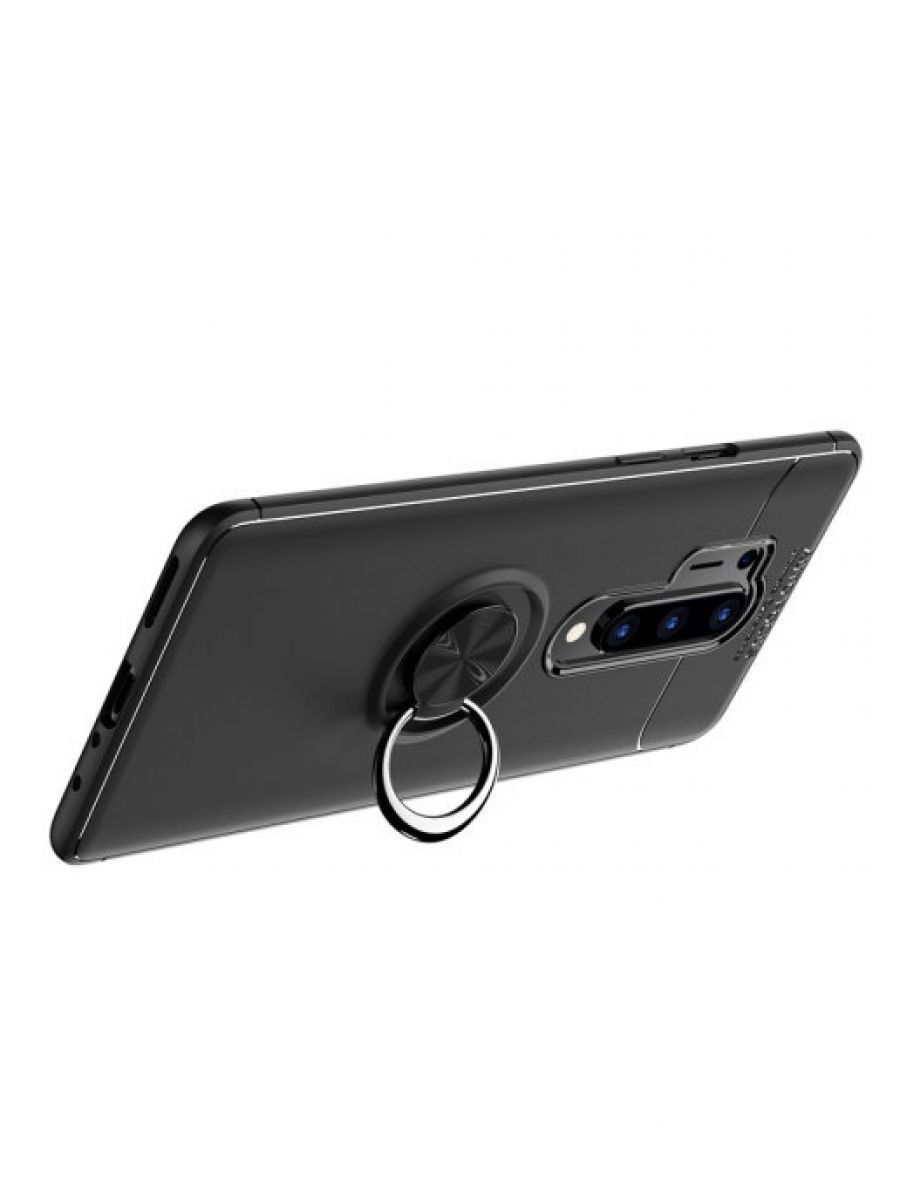 Brodef Revolve Силиконовый чехол с кольцом для OnePlus 8 Pro черный