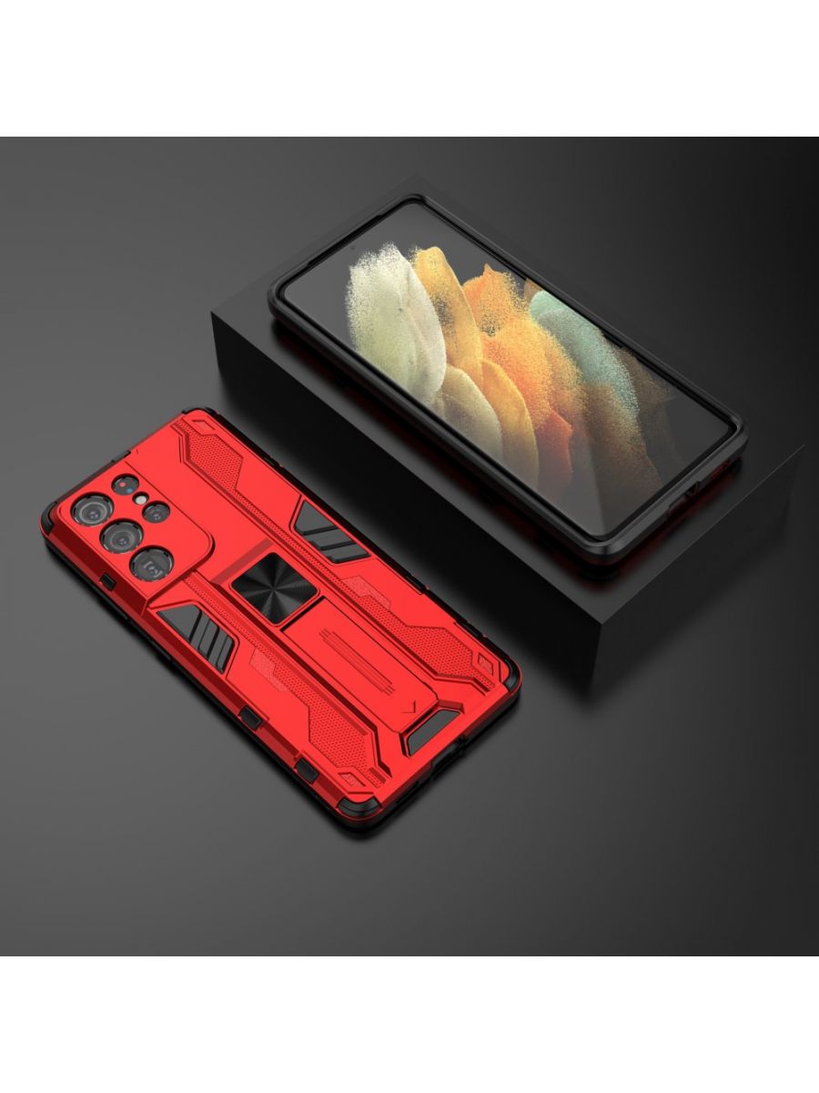 Brodef Sonic Противоударный с подставкой чехол для Samsung Galaxy S21 Ultra Красный