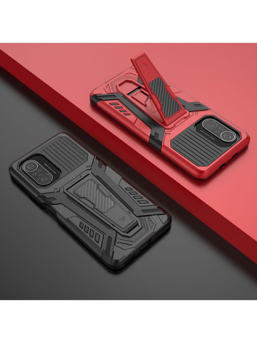 Brodef Chariot Противоударный с подставкой чехол для Xiaomi Poco F3 Красный