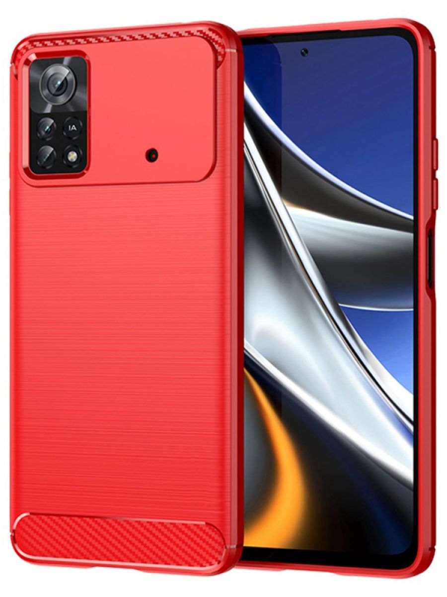 Brodef Carbon Силиконовый чехол для Xiaomi Poco X4 Pro 5G Красный