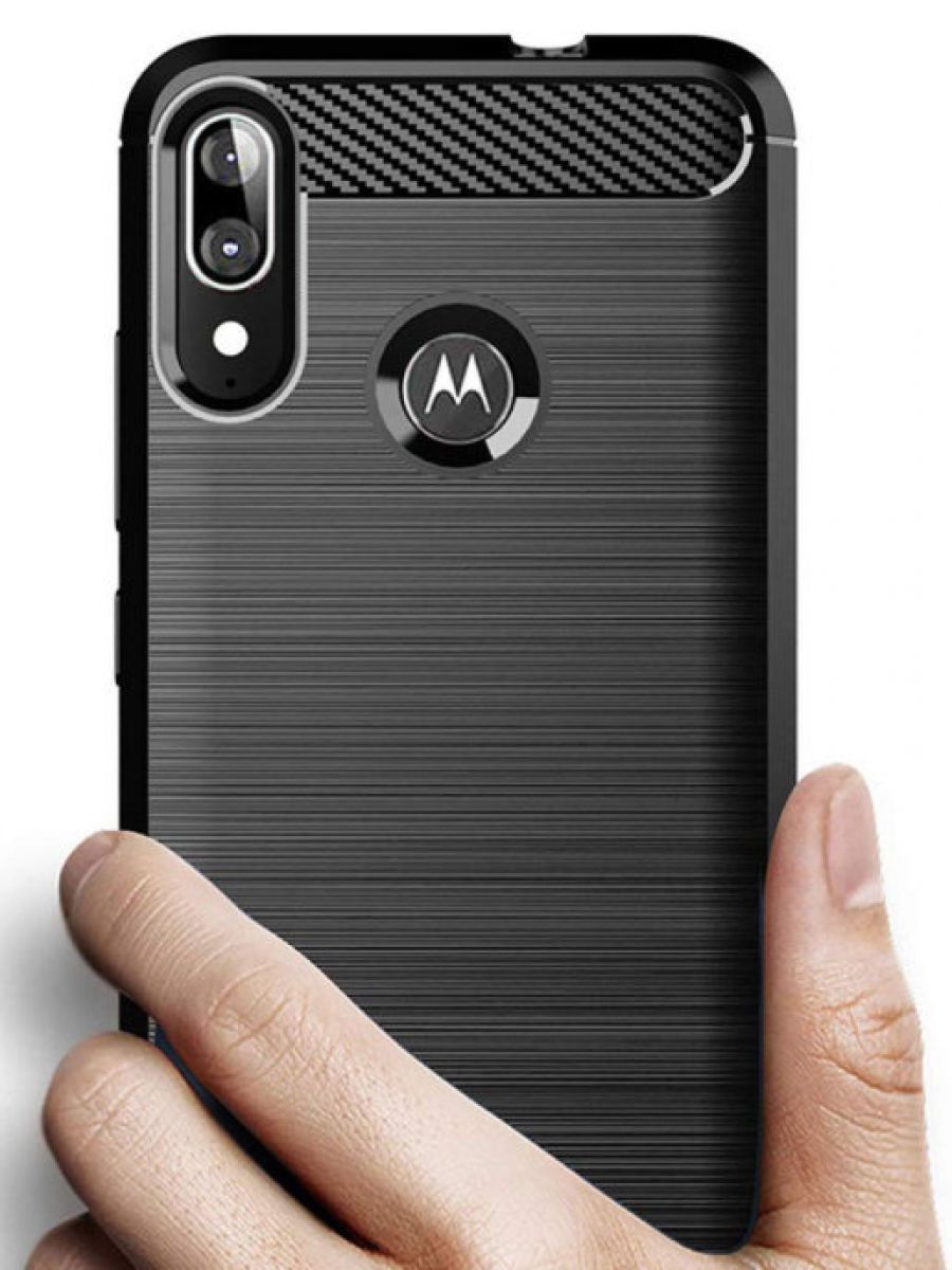 Brodef Carbon Силиконовый чехол для Motorola Moto E6 Plus Черный