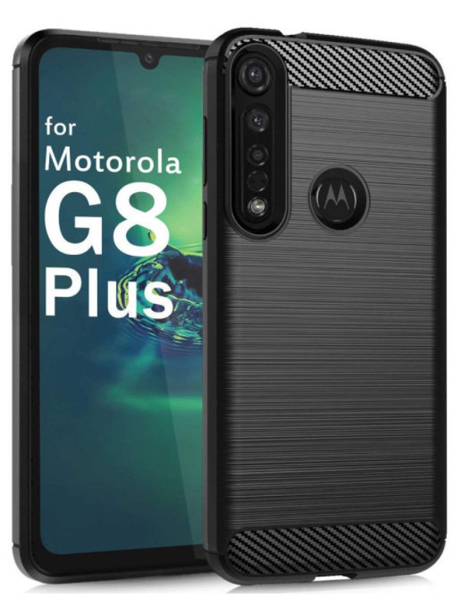 Brodef Carbon Силиконовый чехол для Motorola Moto G8 Plus Черный