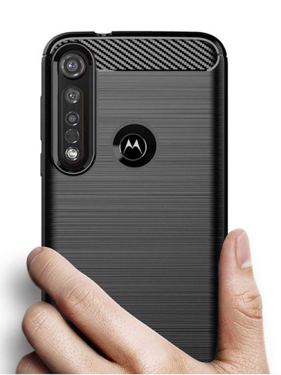Brodef Carbon Силиконовый чехол для Motorola Moto G8 Plus Черный