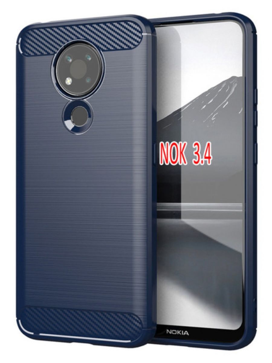 Brodef Carbon Силиконовый чехол для Nokia 3.4 синий
