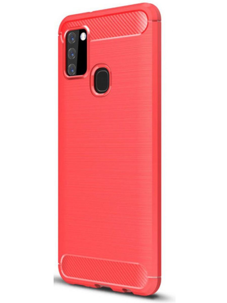 Brodef Carbon Силиконовый чехол для Samsung Galaxy A21s красный