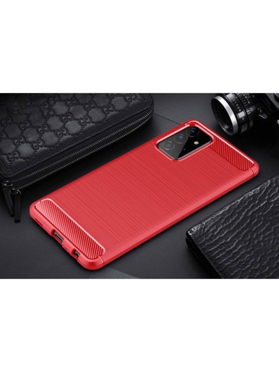 Brodef Carbon Силиконовый чехол для Samsung Galaxy A72 красный