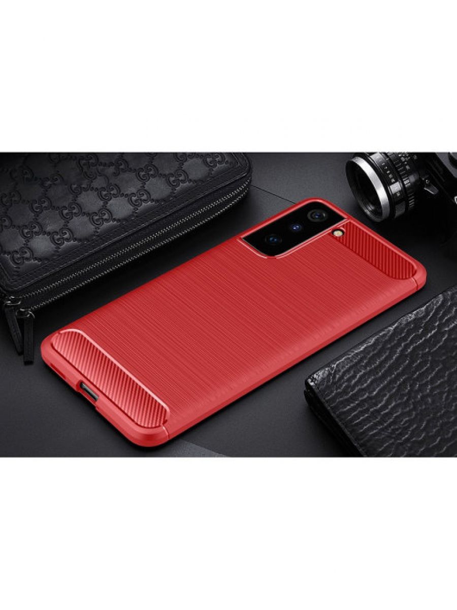 Brodef Carbon Силиконовый чехол для Samsung Galaxy S21 красный
