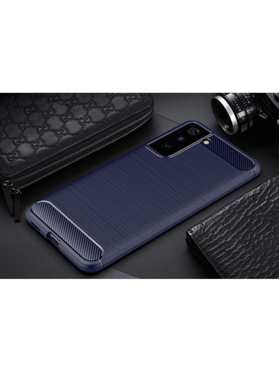 Brodef Carbon Силиконовый чехол для Samsung Galaxy S21 синий