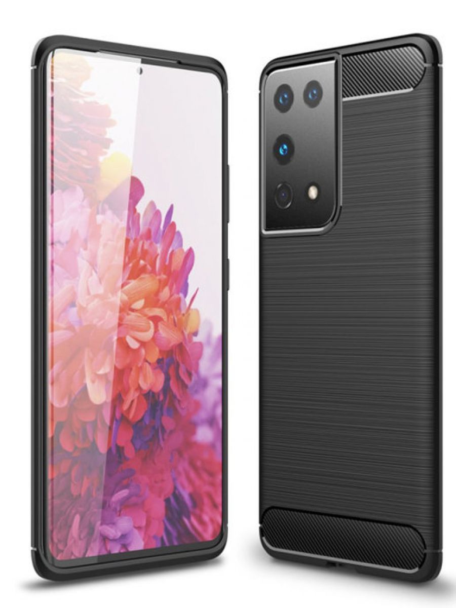 Brodef Carbon Силиконовый чехол для Samsung Galaxy S21 Ultra черный