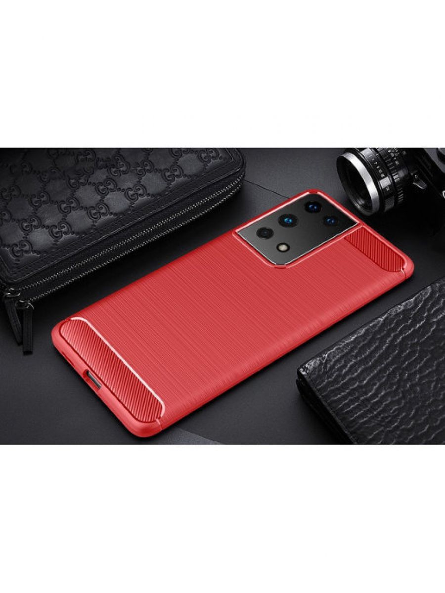 Brodef Carbon Силиконовый чехол для Samsung Galaxy S21 Ultra красный