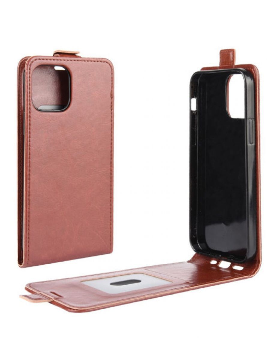 Brodef Flip вертикальный эко кожаный чехол книжка iPhone 12 mini коричневый