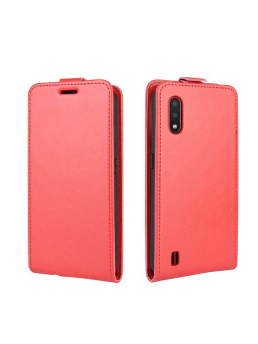 Brodef Flip вертикальный эко кожаный чехол книжка Samsung Galaxy M01 красный