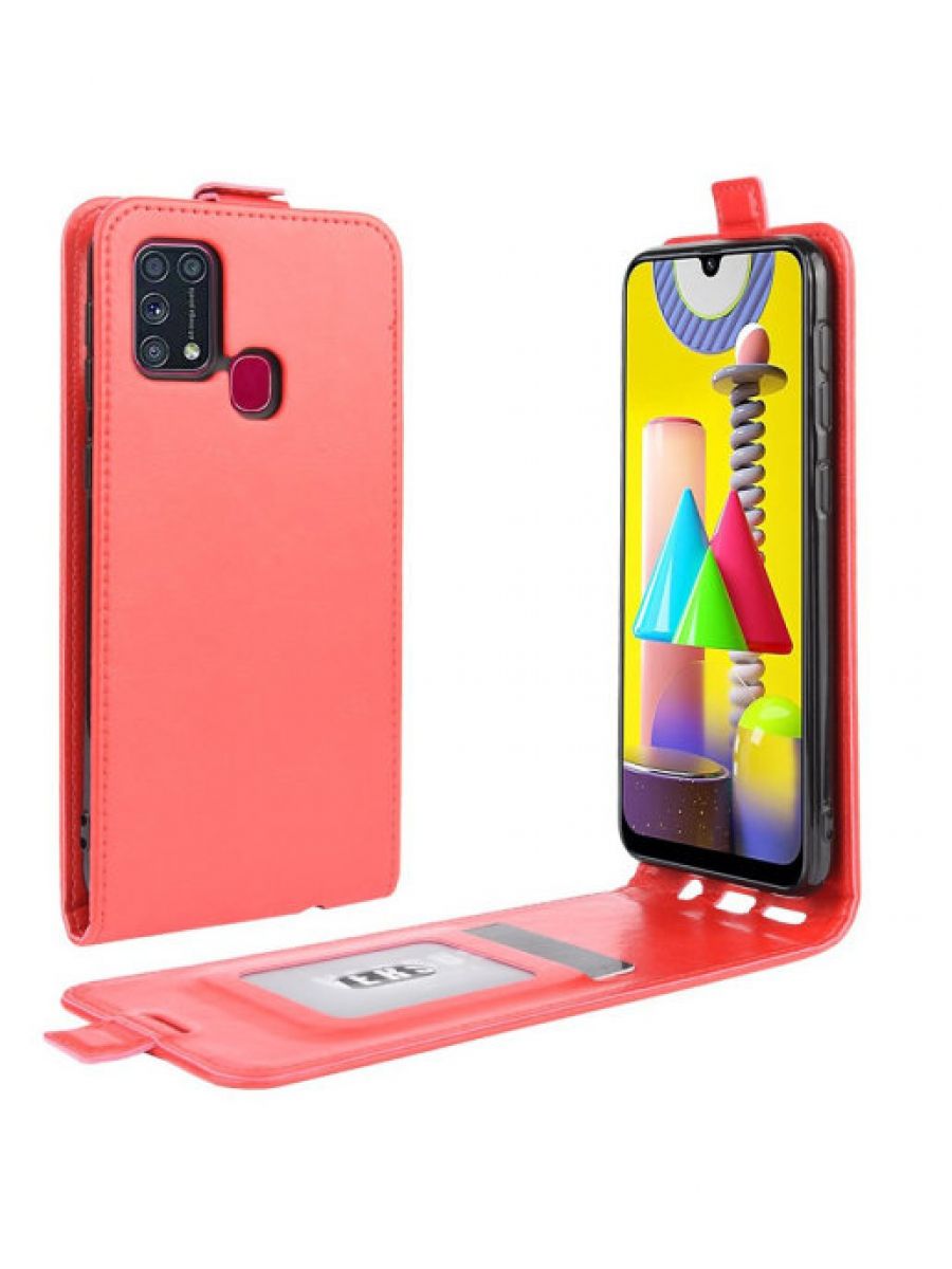 Brodef Flip вертикальный эко кожаный чехол книжка Samsung Galaxy M31 красный