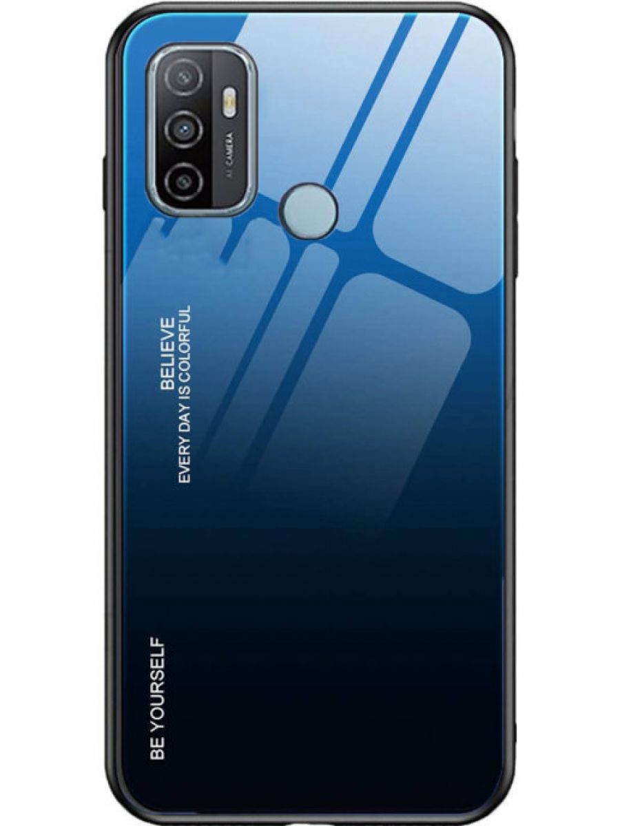Brodef Gradation Градиентный чехол из стекла и силиконового бампера для Oppo A53(2020) синий