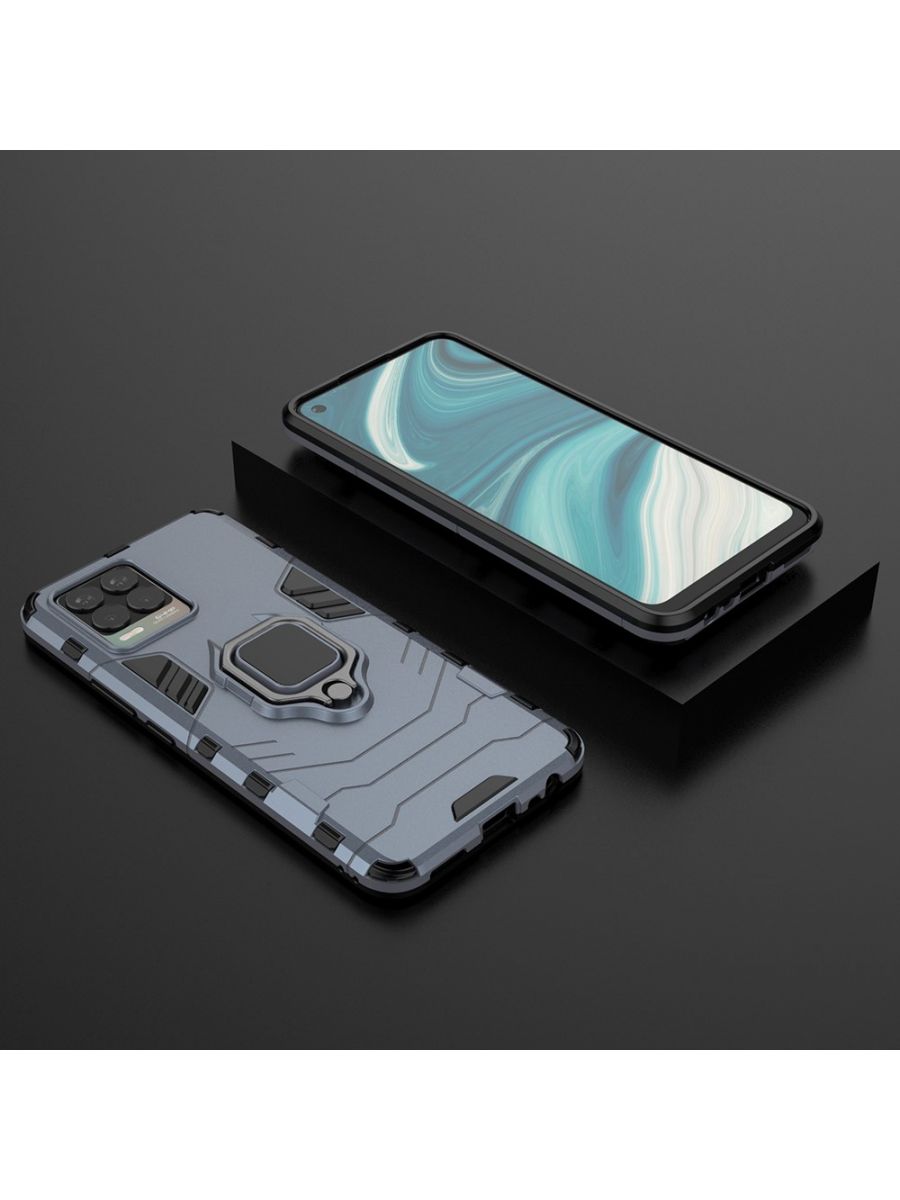 Brodef Ring Противоударный с подставкой чехол для Realme 8 Pro / Realme 8 Синий