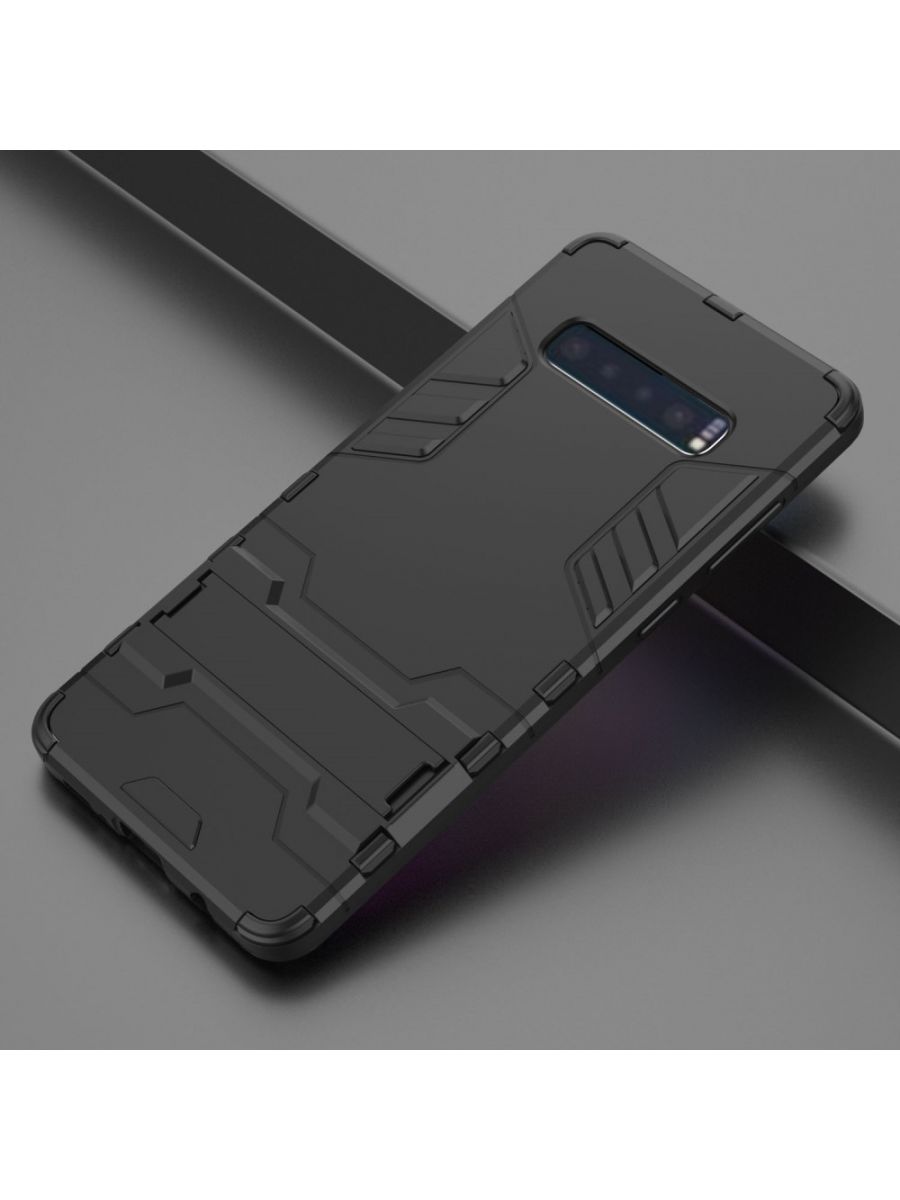 Brodef IRON Противоударный с подставкой чехол для Samsung Galaxy S10 Plus / Galaxy S10+ Черный