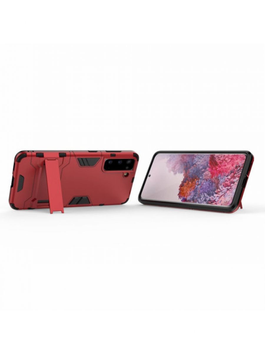 Brodef IRON Противоударный с подставкой чехол для Samsung Galaxy S21 красный