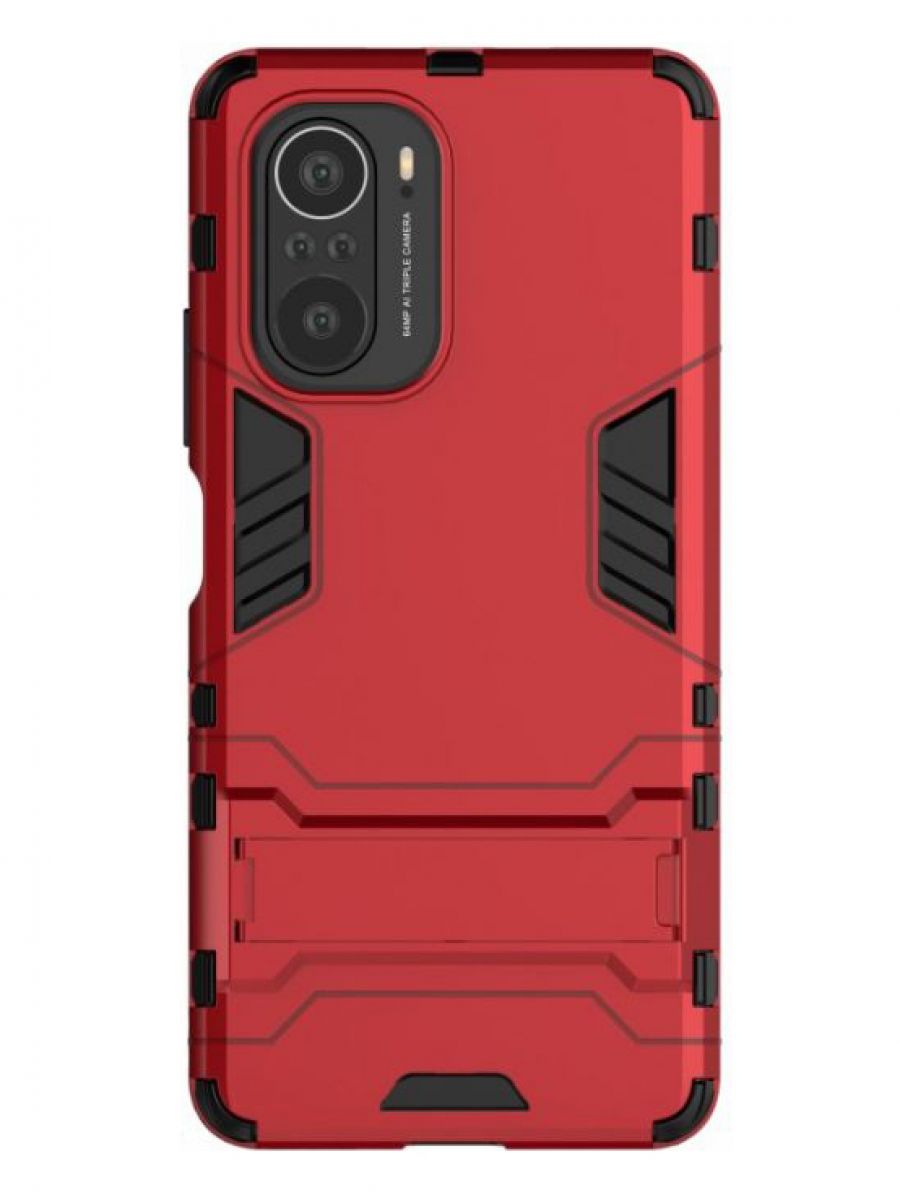 Brodef IRON Противоударный с подставкой чехол для Xiaomi Poco F3 Красный