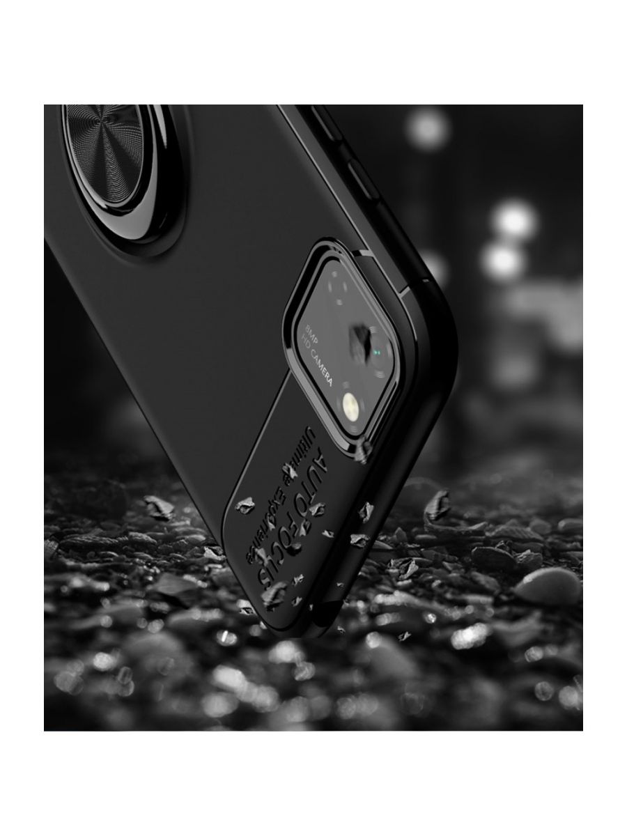 Brodef Revolve Силиконовый чехол с кольцом для Huawei Y5p / Honor 9S Черный