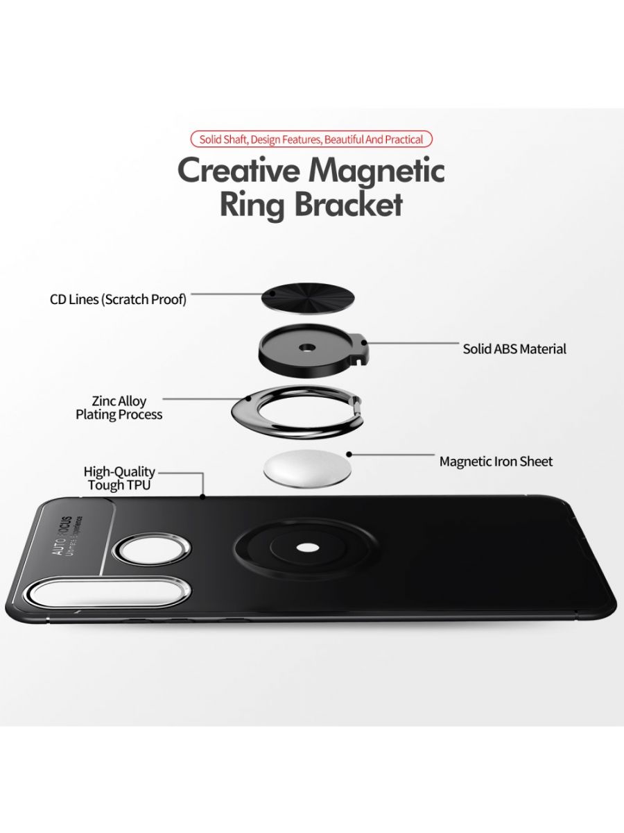 Brodef Revolve Силиконовый чехол с кольцом для Huawei Y6p Черный