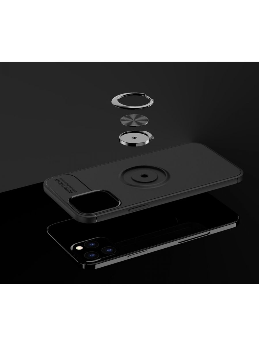 Brodef Revolve Силиконовый чехол с кольцом для iPhone 12 / 12 Pro Черный
