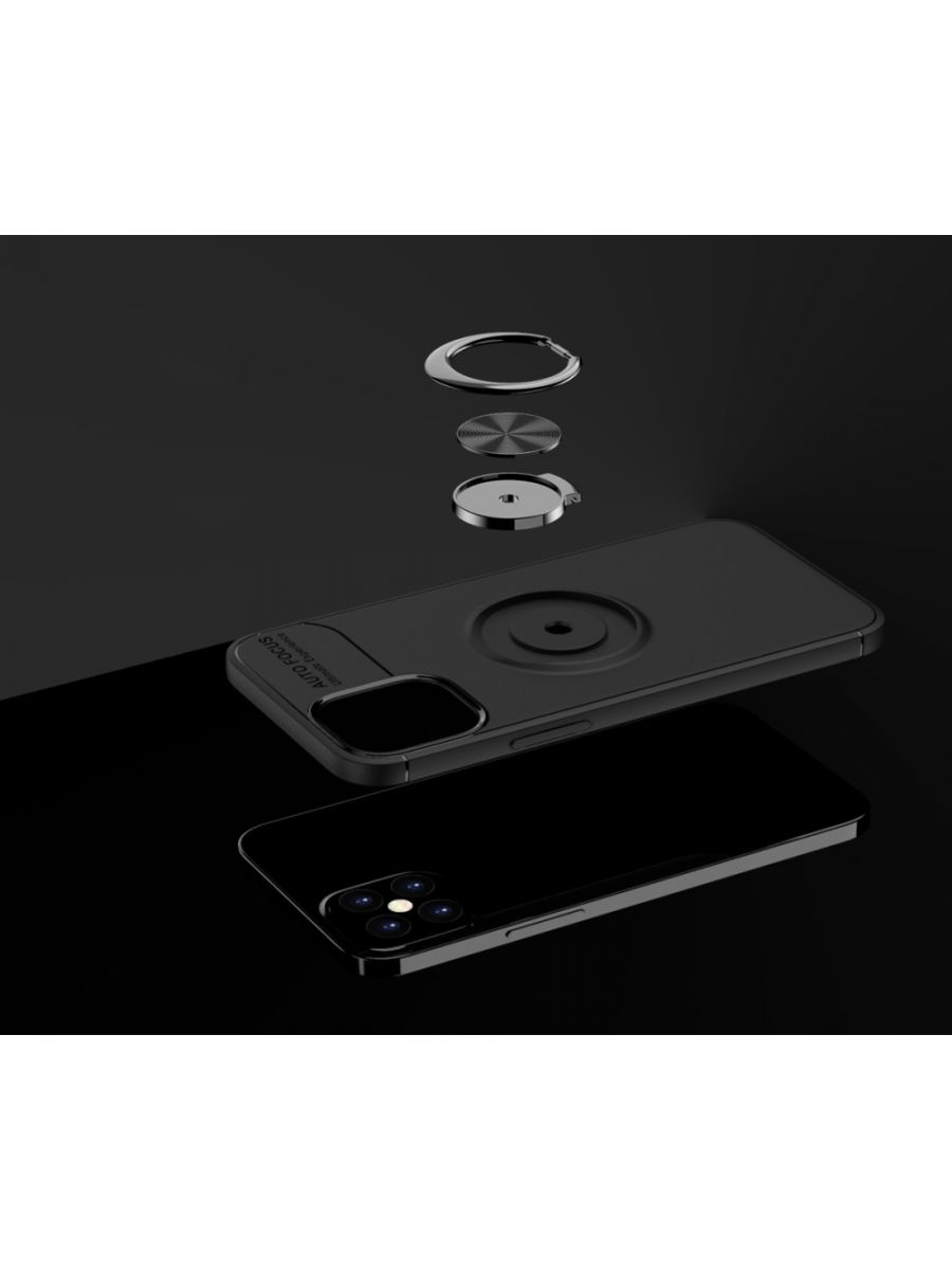 Brodef Revolve Силиконовый чехол с кольцом для iPhone 12 mini Черный