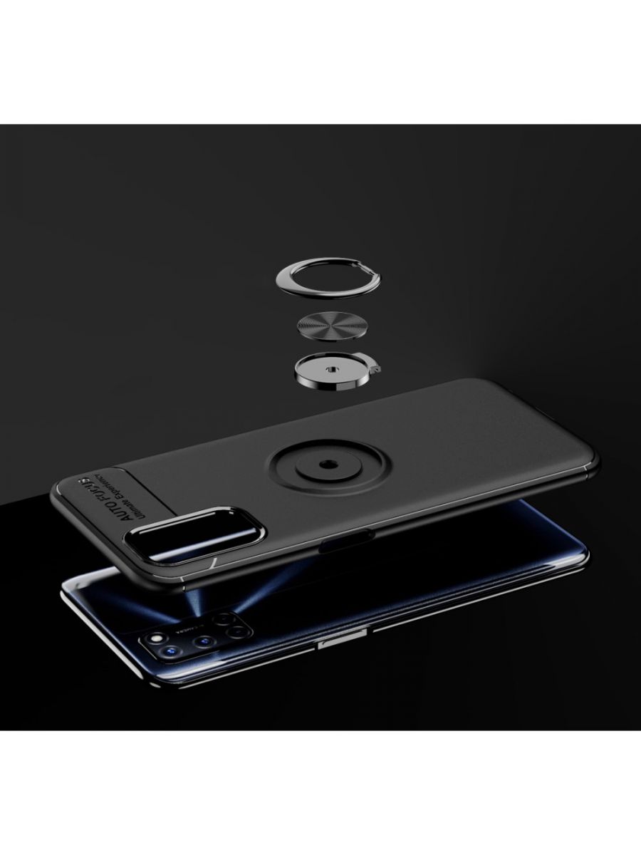 Brodef Revolve Силиконовый чехол с кольцом для OPPO A52/A92/A72 Черный