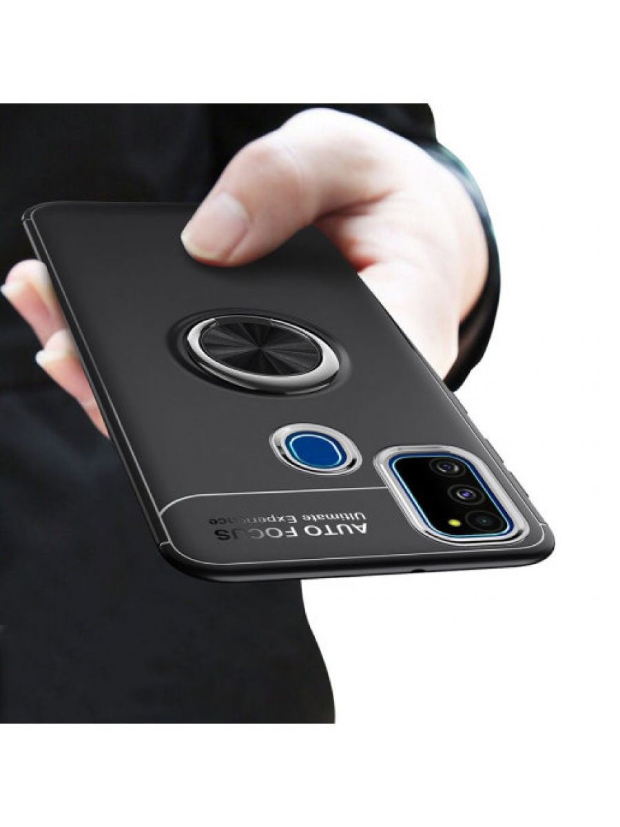 Brodef Revolve Силиконовый чехол с кольцом для Samsung Galaxy M21 / M30s черный