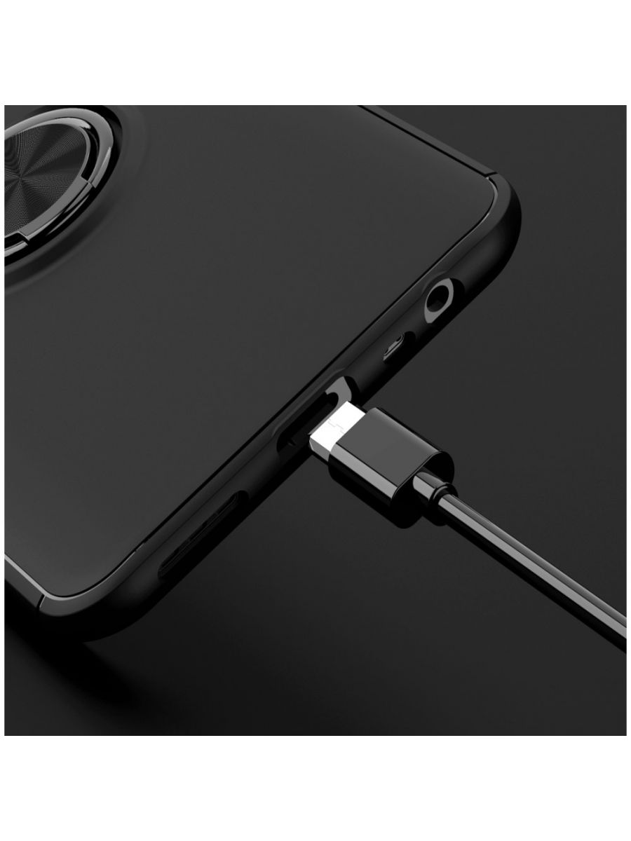 Brodef Revolve Силиконовый чехол с кольцом для Xiaomi Redmi 9 Черный