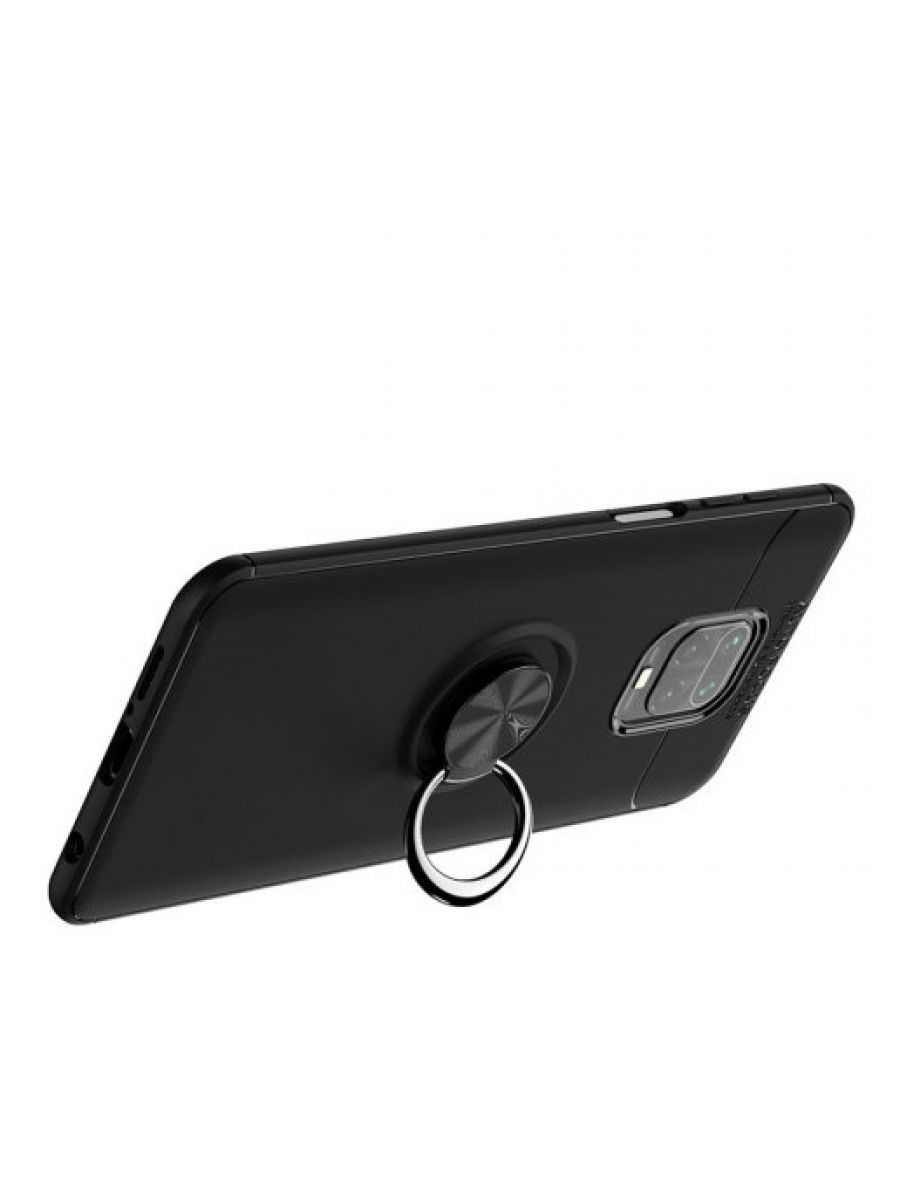 Brodef Revolve Силиконовый чехол с кольцом для Xiaomi Redmi Note 9 Pro / Redmi Note 9S черный