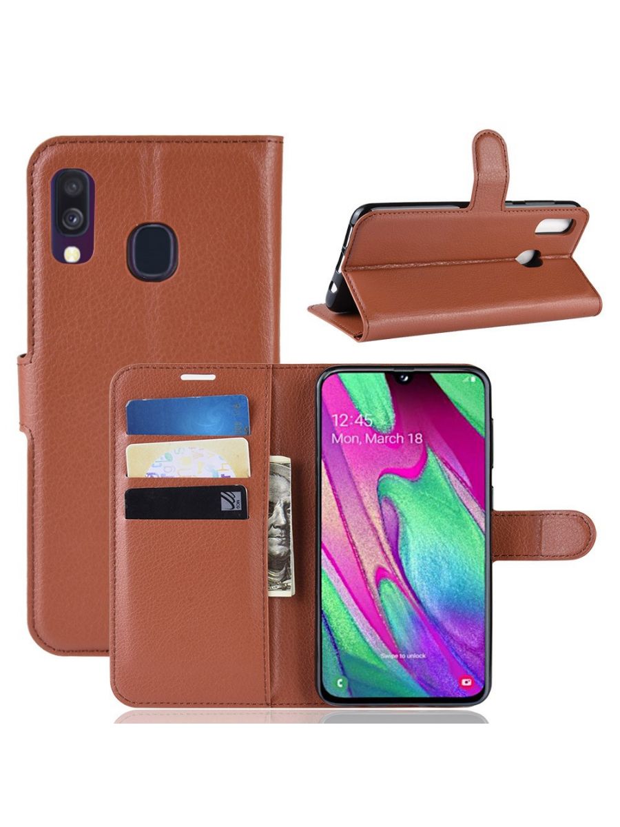 Brodef Wallet чехол книжка для Samsung Galaxy A40 коричневый