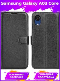 Wallet Чехол книжка с магнитом эко кожаный с карманом для карты на Samsung Galaxy A03 Core черный